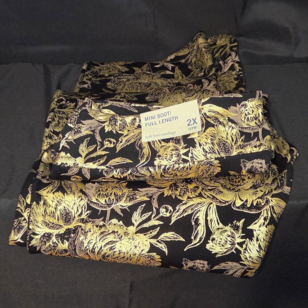 NWT Surroundings Moonstruck Black Metallic Gold Floral Pants size 2x (22w) - Picture 3 of 5